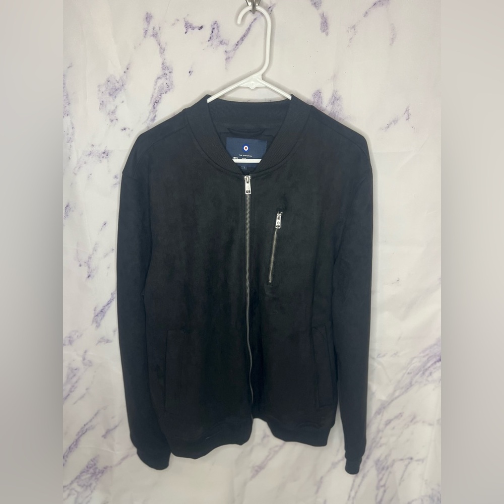 Ben Sherman Mens Moto Faux Suede Black Bomber Jacket Sz L